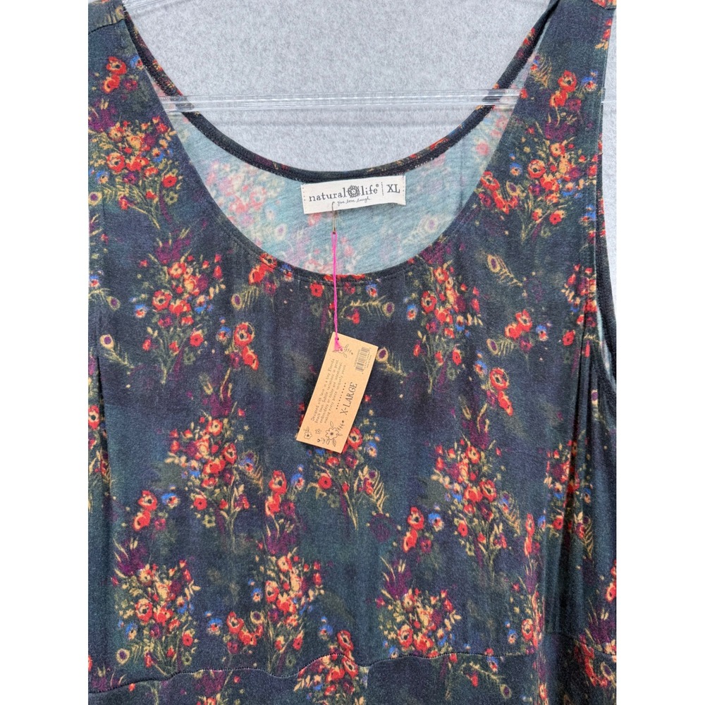 Natural Life Midi Dress Womens XL Multi Floral Sleeveless Pockets Rayon Spandex
